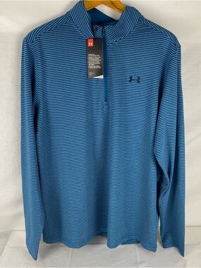 NWT Under Armour Blue Striped Quarter Zip Pullover Mens Large Golf Athletic